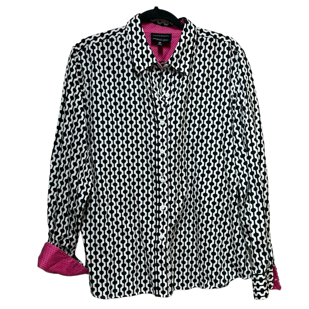 Foxcroft Wrinkle Free Long Sleeve Buttons Up Shirt Black White  Women's Size 18